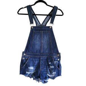 Kancan Denim Jeans Overall Shortalls Women's XS Blue Distressed Adjustable
